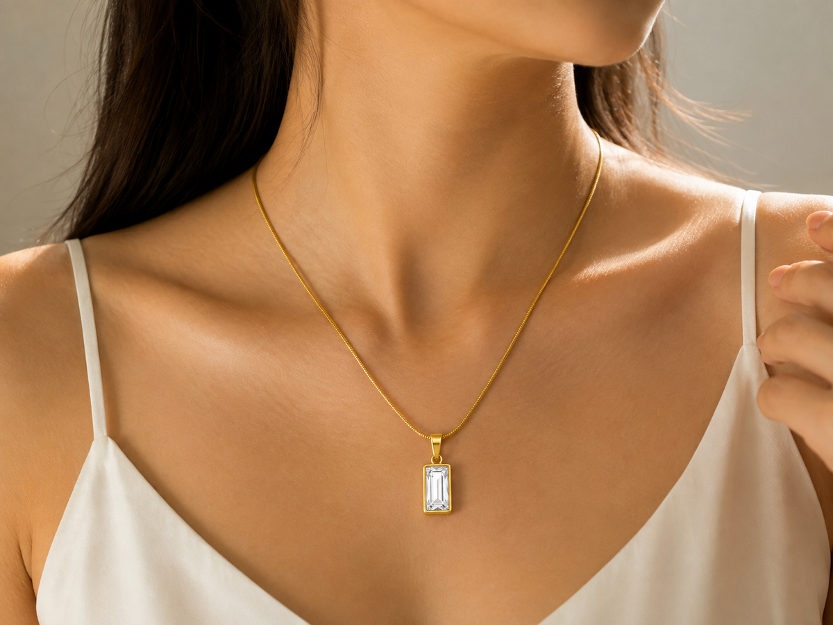 Clear Crystal Anti-Tarnish Pendant Chain for Women