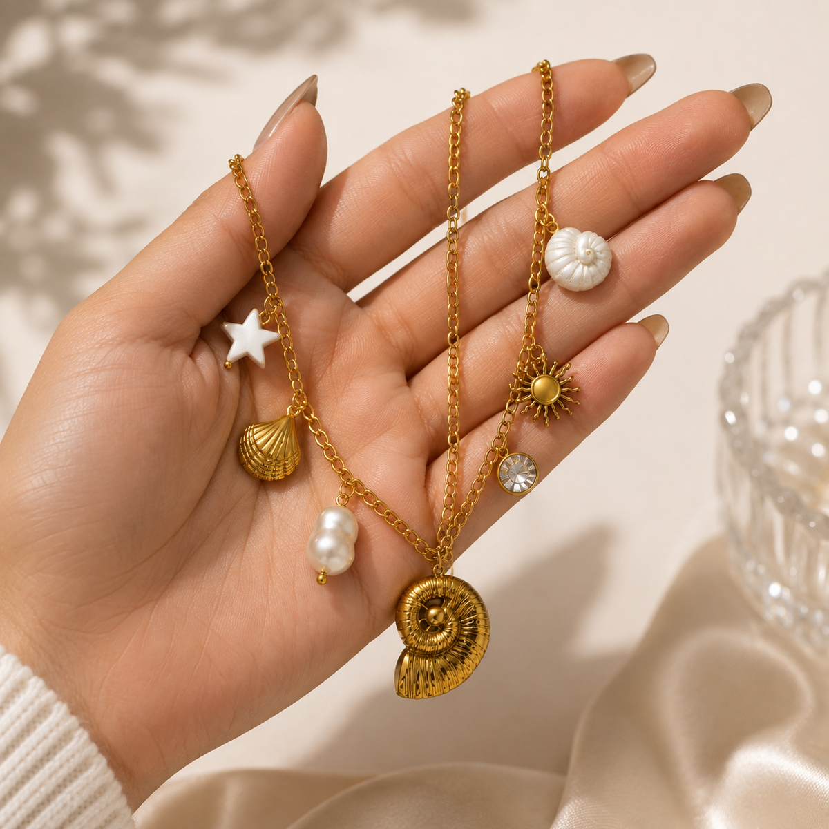 Celestial Shell Charm Necklace for Women | Anti-Tarnish Stainless Steel