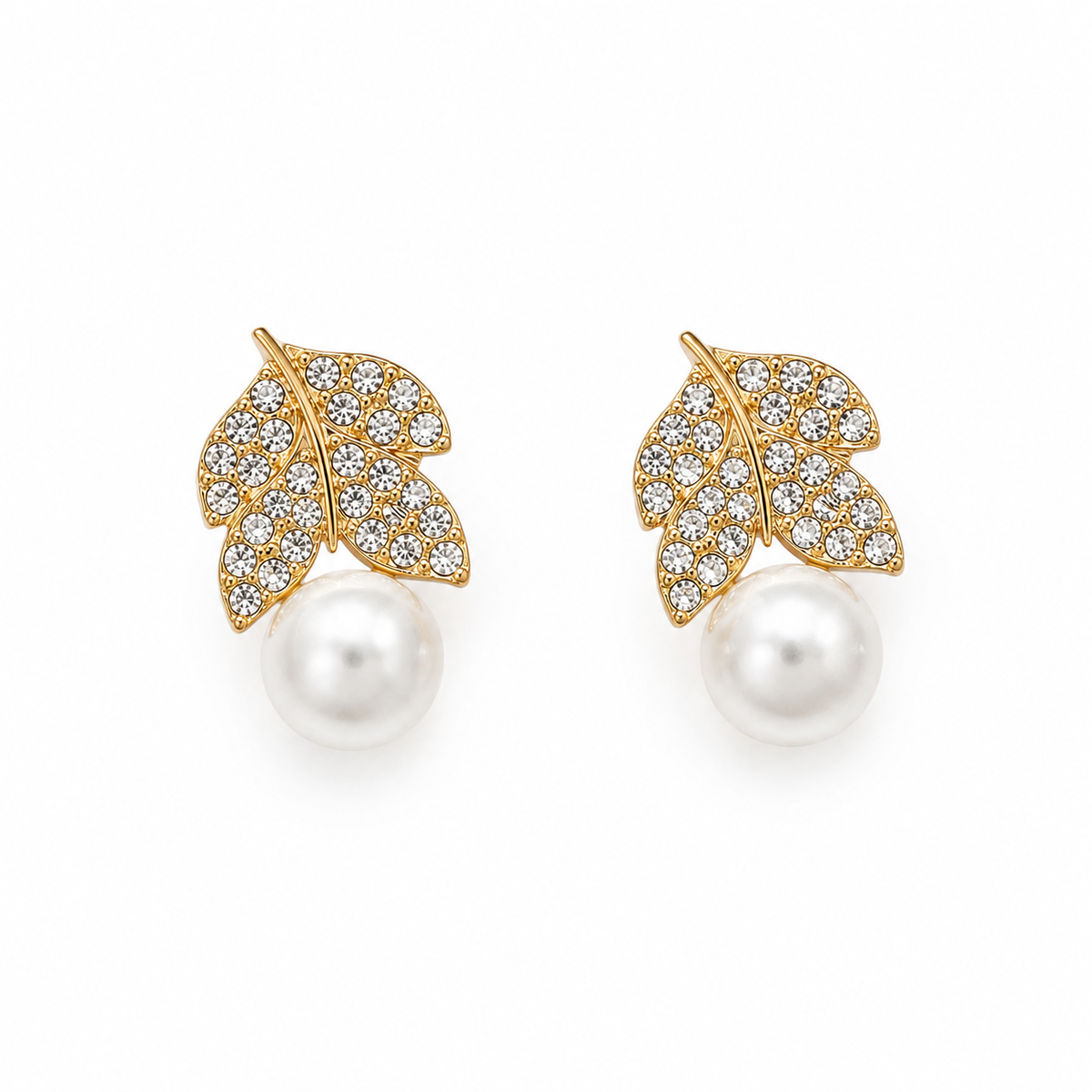 Crystal Leaf Pearl Drop Earrings