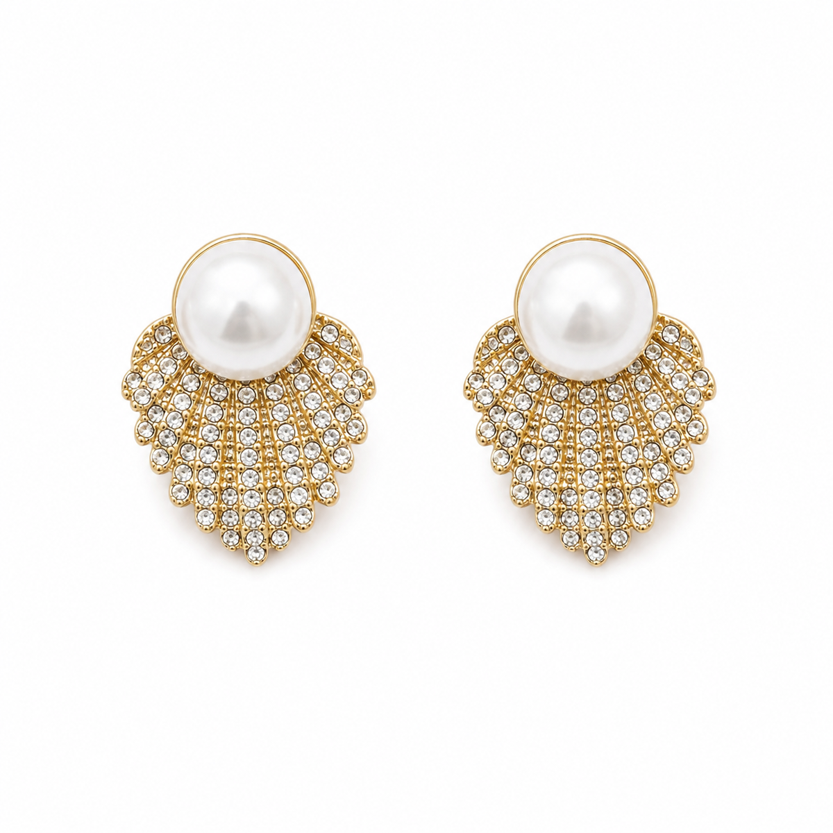 Pearl Crystal Fan Drop Earrings