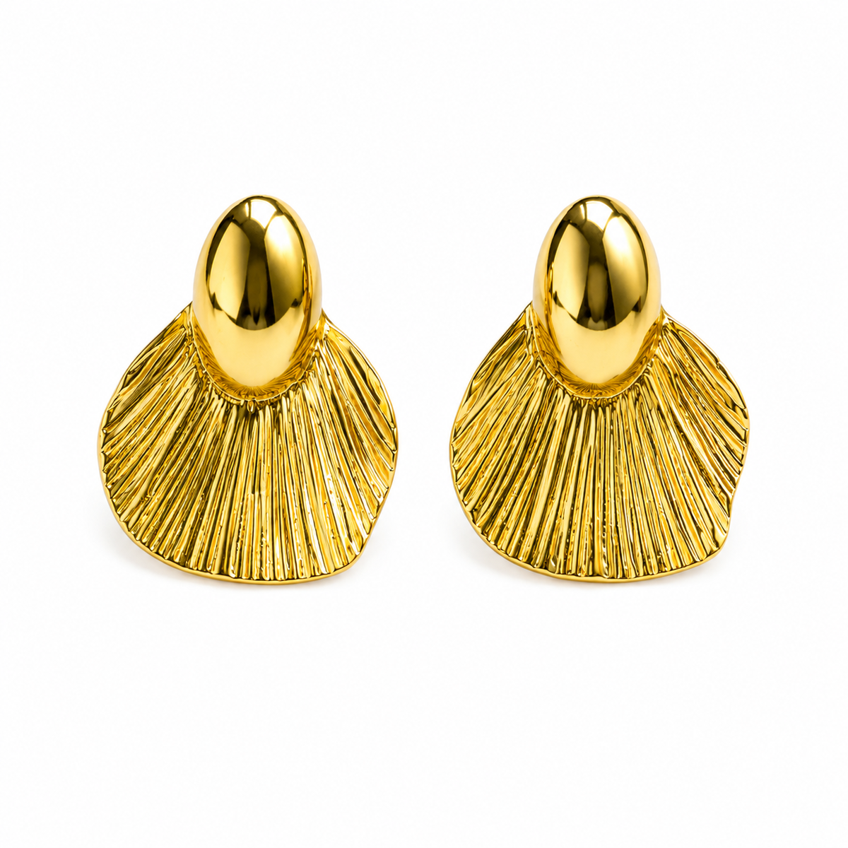 Anti-Tarnish Golden Fan Statement Earrings