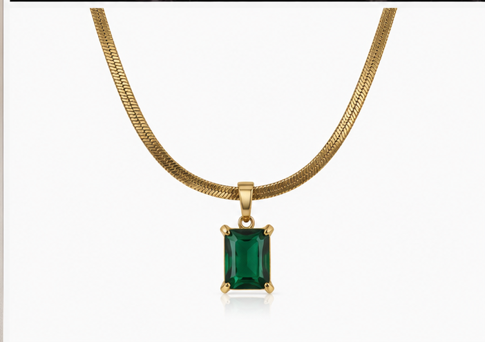 Green Anti-Tarnish Stainless Steel Pendant Necklace