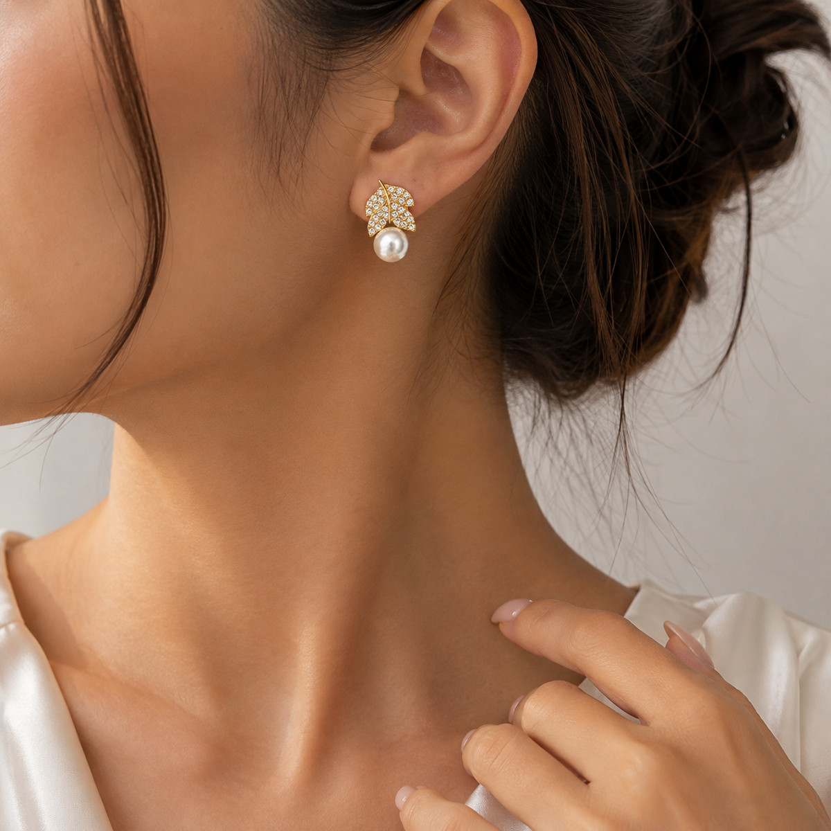 Crystal Leaf Pearl Drop Earrings