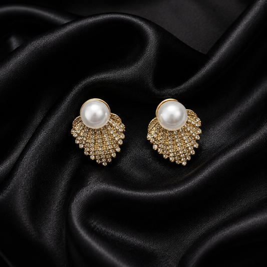 Pearl Crystal Fan Drop Earrings