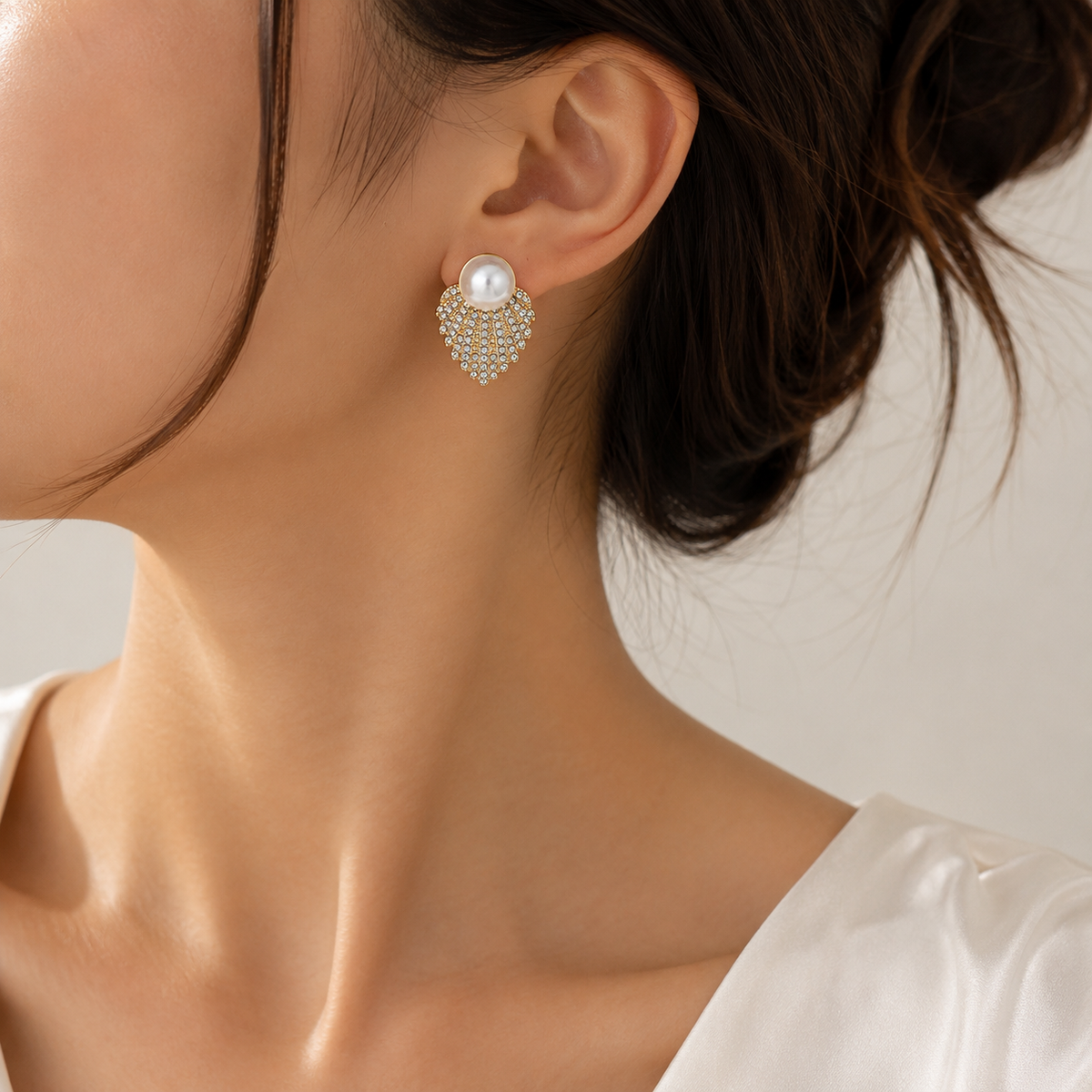Pearl Crystal Fan Drop Earrings