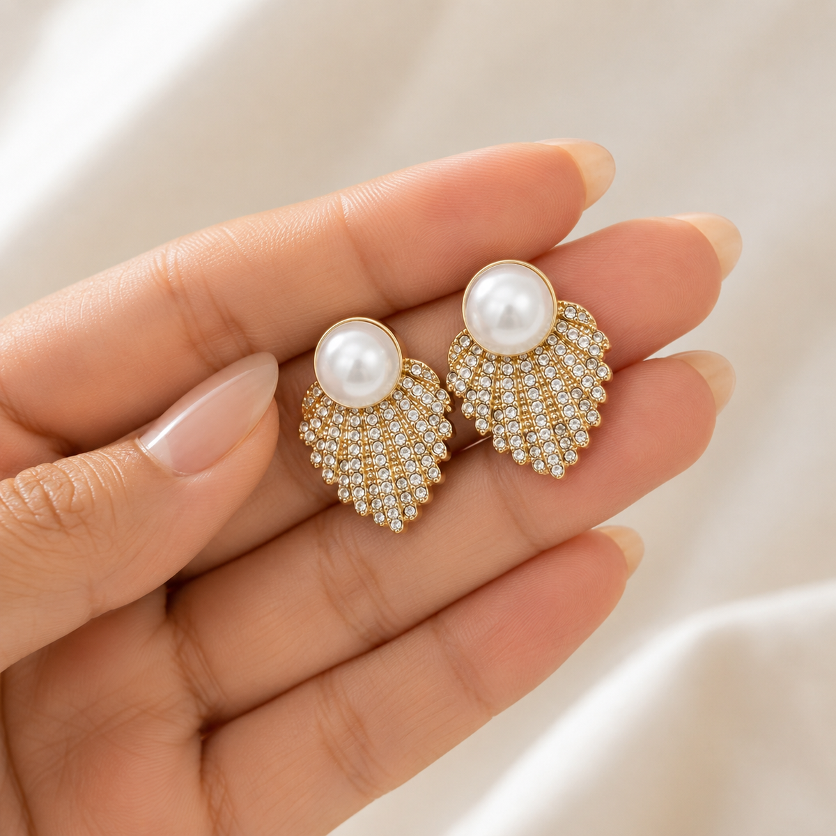 Pearl Crystal Fan Drop Earrings