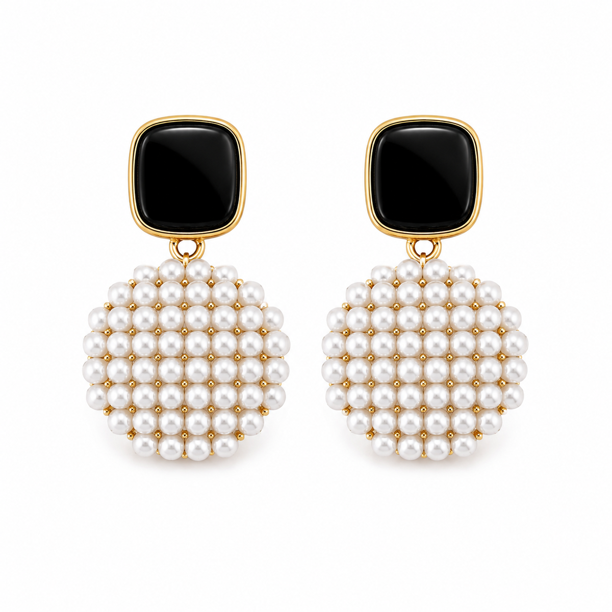 Black Onyx Pearl Cluster Drop Earrings