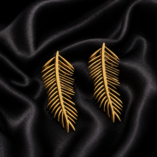 Anti-Tarnish Golden Leaf Statement Earrings