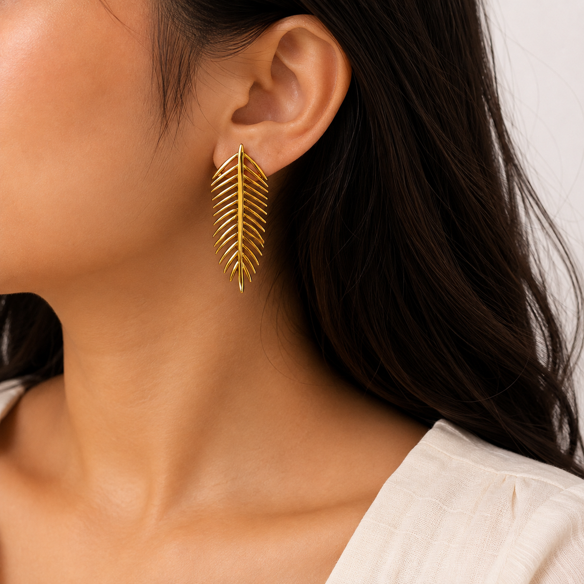 Anti-Tarnish Golden Leaf Statement Earrings