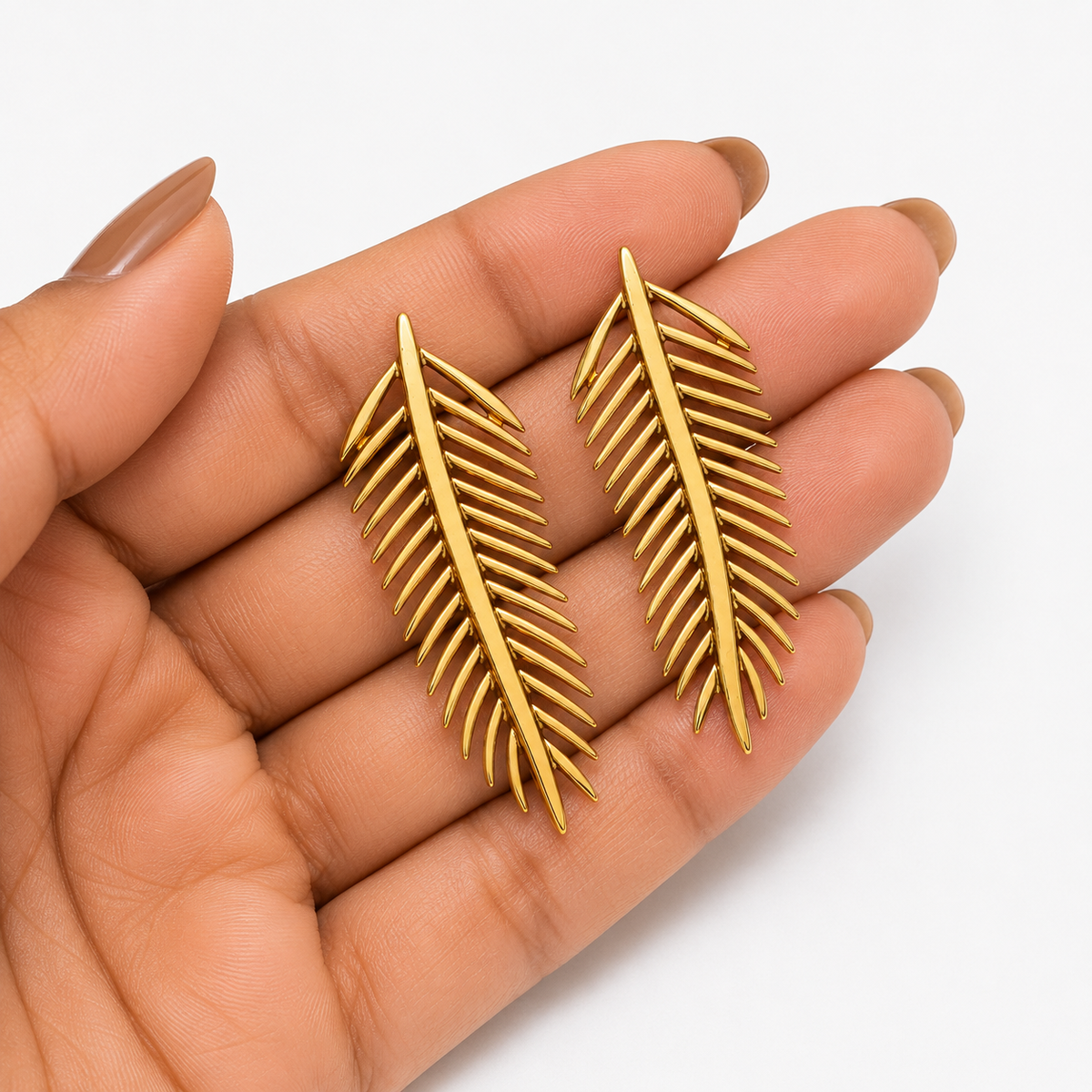 Anti-Tarnish Golden Leaf Statement Earrings