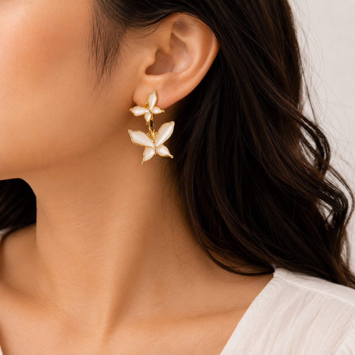 White Butterfly Statement Earrings