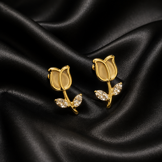 Golden Tulip Crystal Drop Earrings