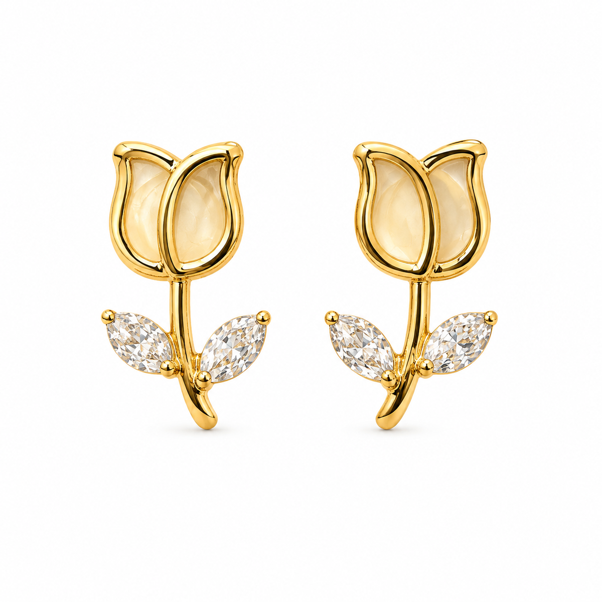 Golden Tulip Crystal Drop Earrings