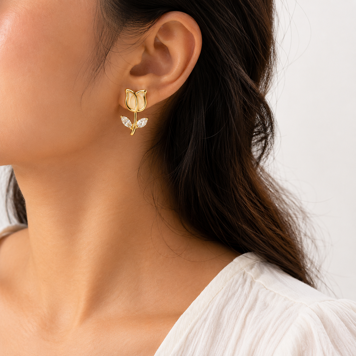 Golden Tulip Crystal Drop Earrings