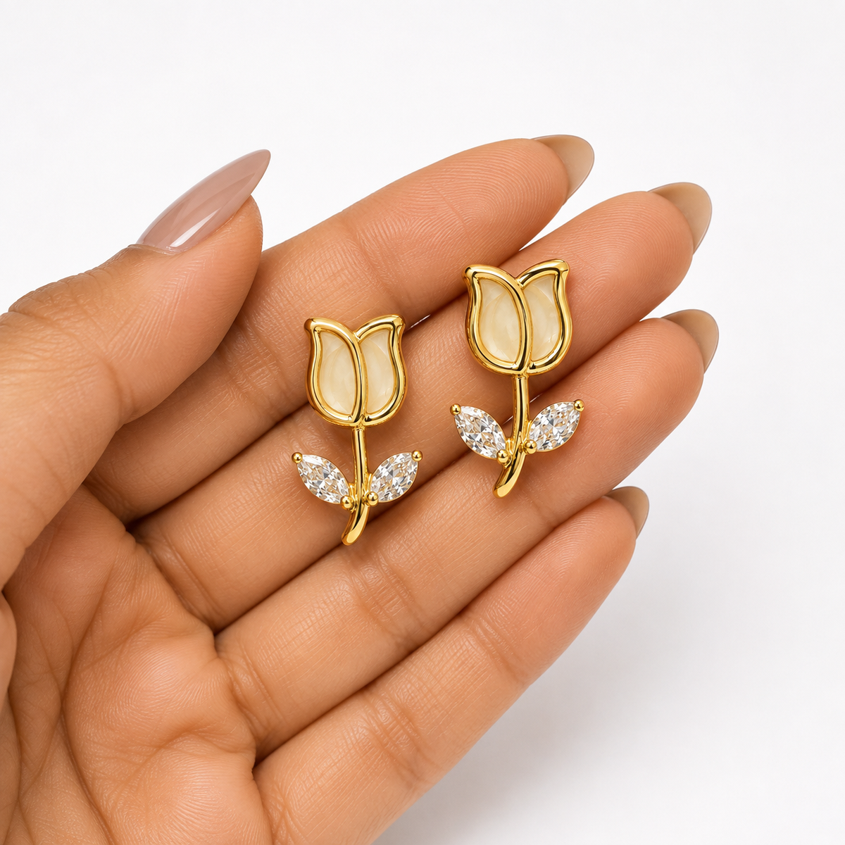 Golden Tulip Crystal Drop Earrings