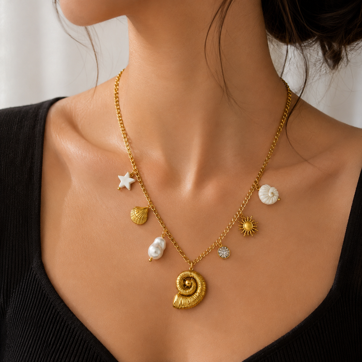 Celestial Shell Charm Necklace for Women | Anti-Tarnish Stainless Steel