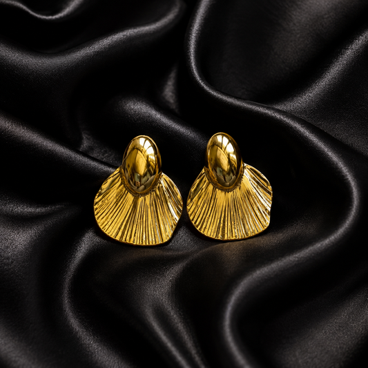 Anti-Tarnish Golden Fan Statement Earrings