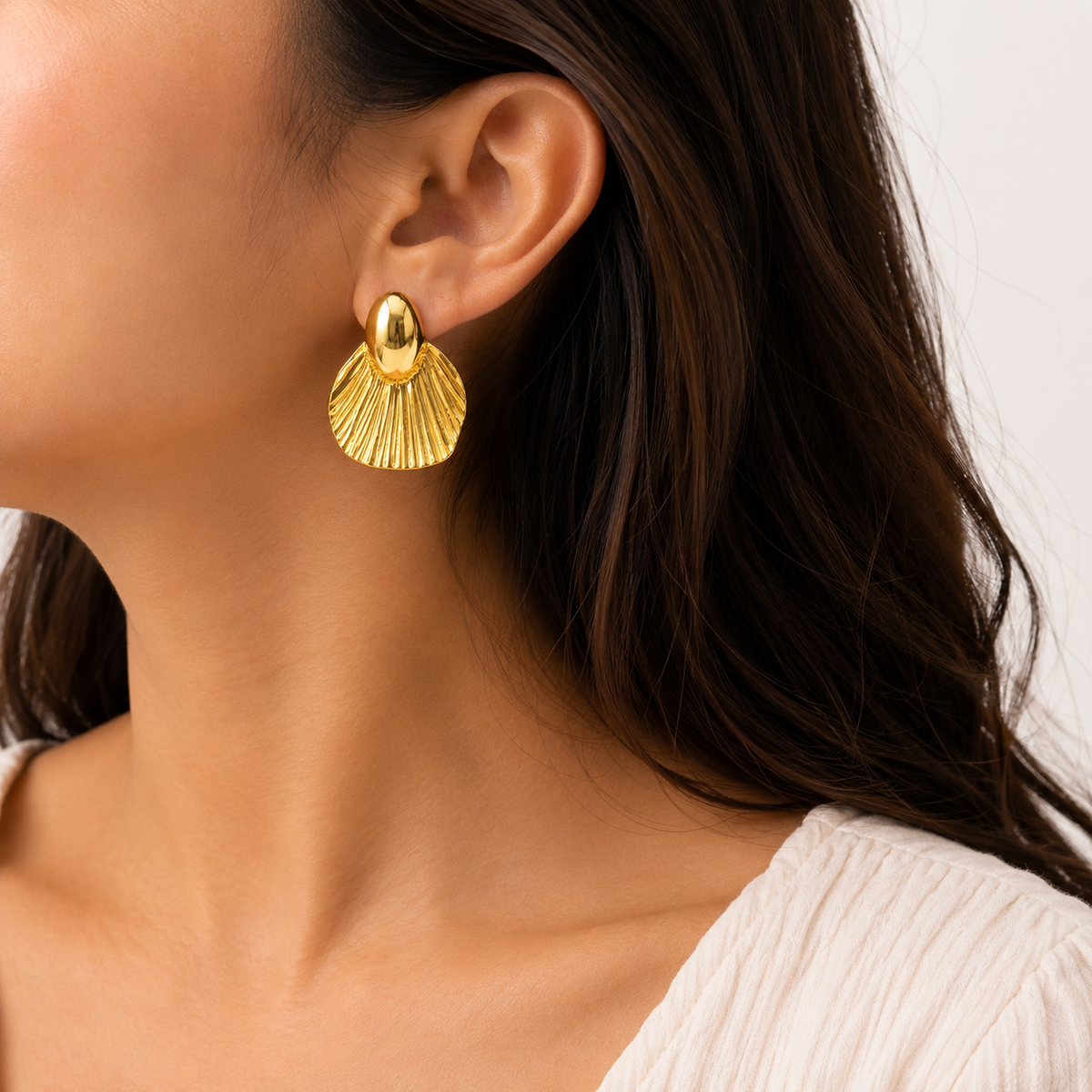 Anti-Tarnish Golden Fan Statement Earrings
