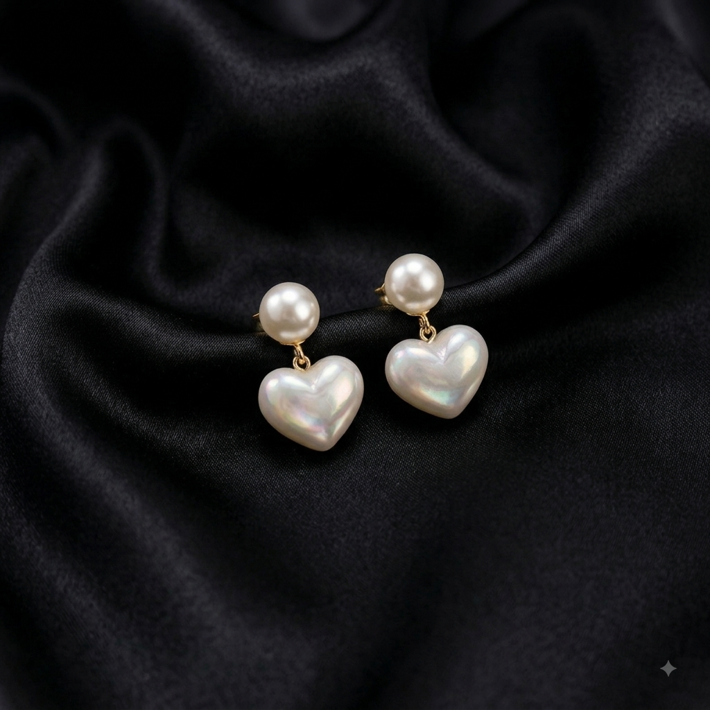 Pearl Heart Drop Earrings