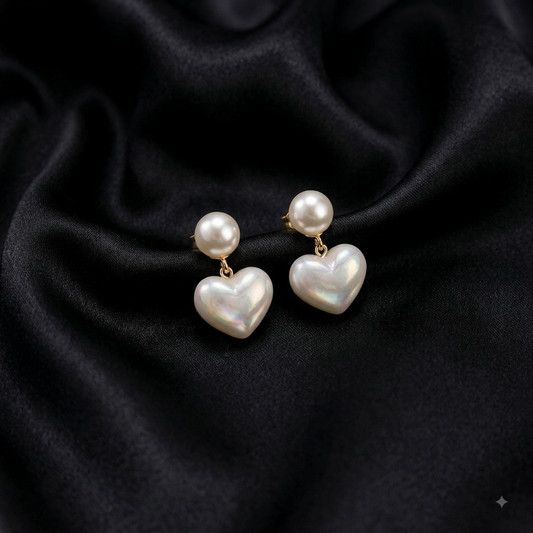 Pearl Heart Drop Earrings