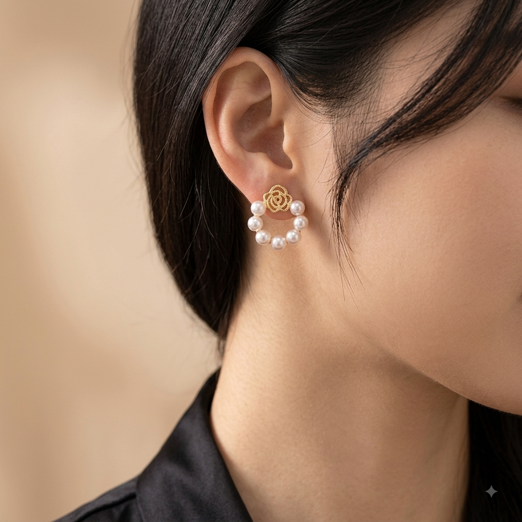 Pearl Bloom Floral Hoop Earrings