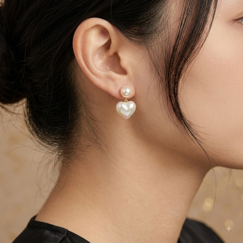 Pearl Heart Drop Earrings