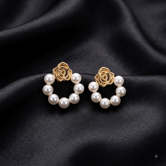 Pearl Bloom Floral Hoop Earrings