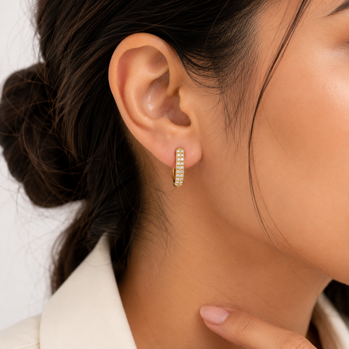 PRISA Crystal Pavé J-Hoop Earrings on white background