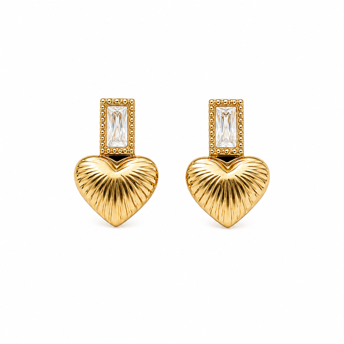 PRISA Heart Crystal Drop Earrings on white background