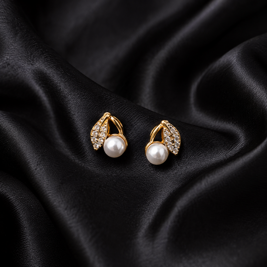 PRISA Pearl Leaf Drop Earrings on black satin