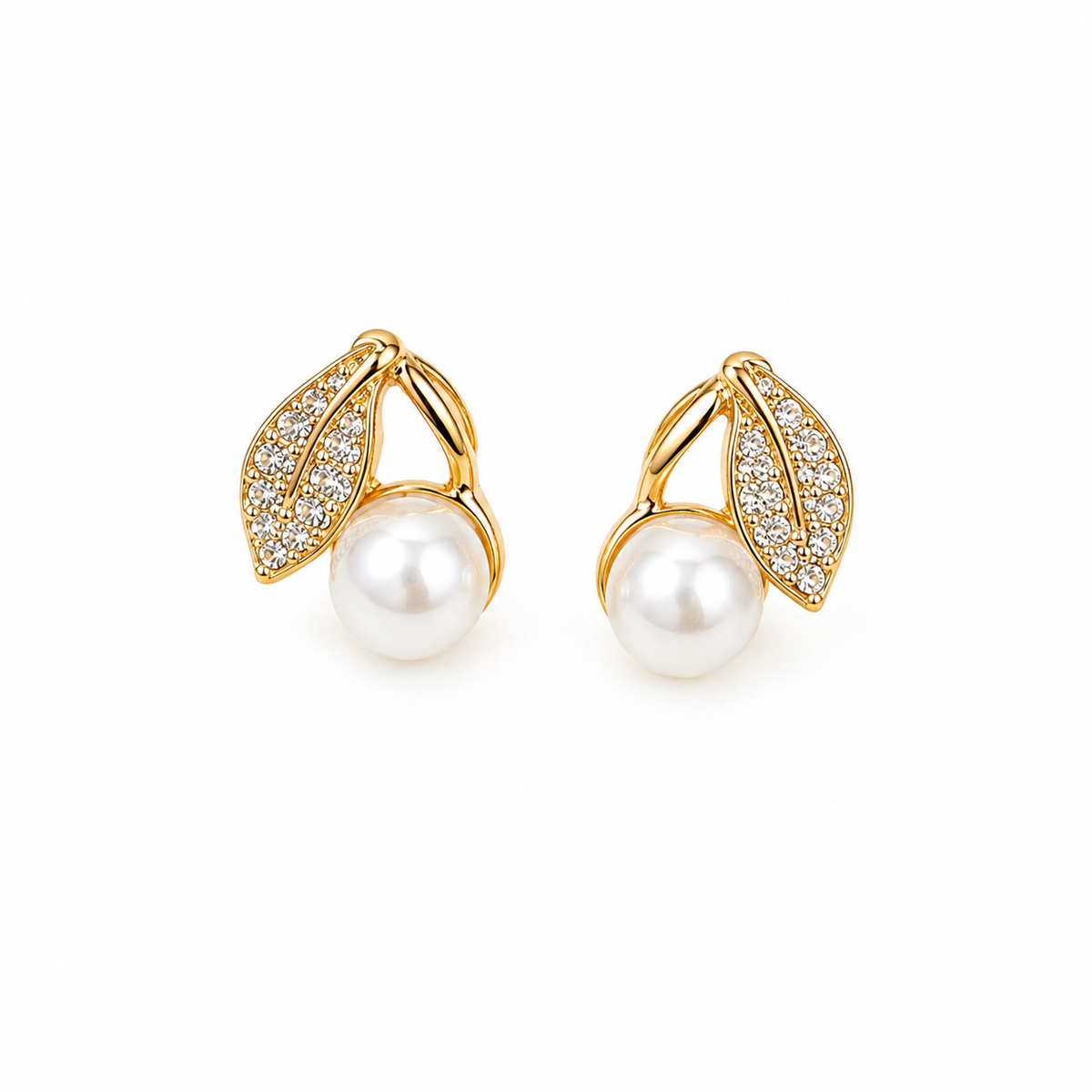 PRISA Pearl Leaf Drop Earrings on white background