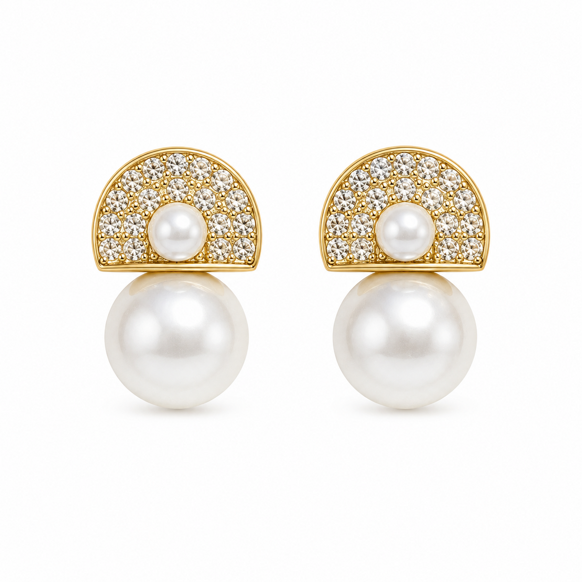 PRISA Pearl Pavé Drop Earrings on white background