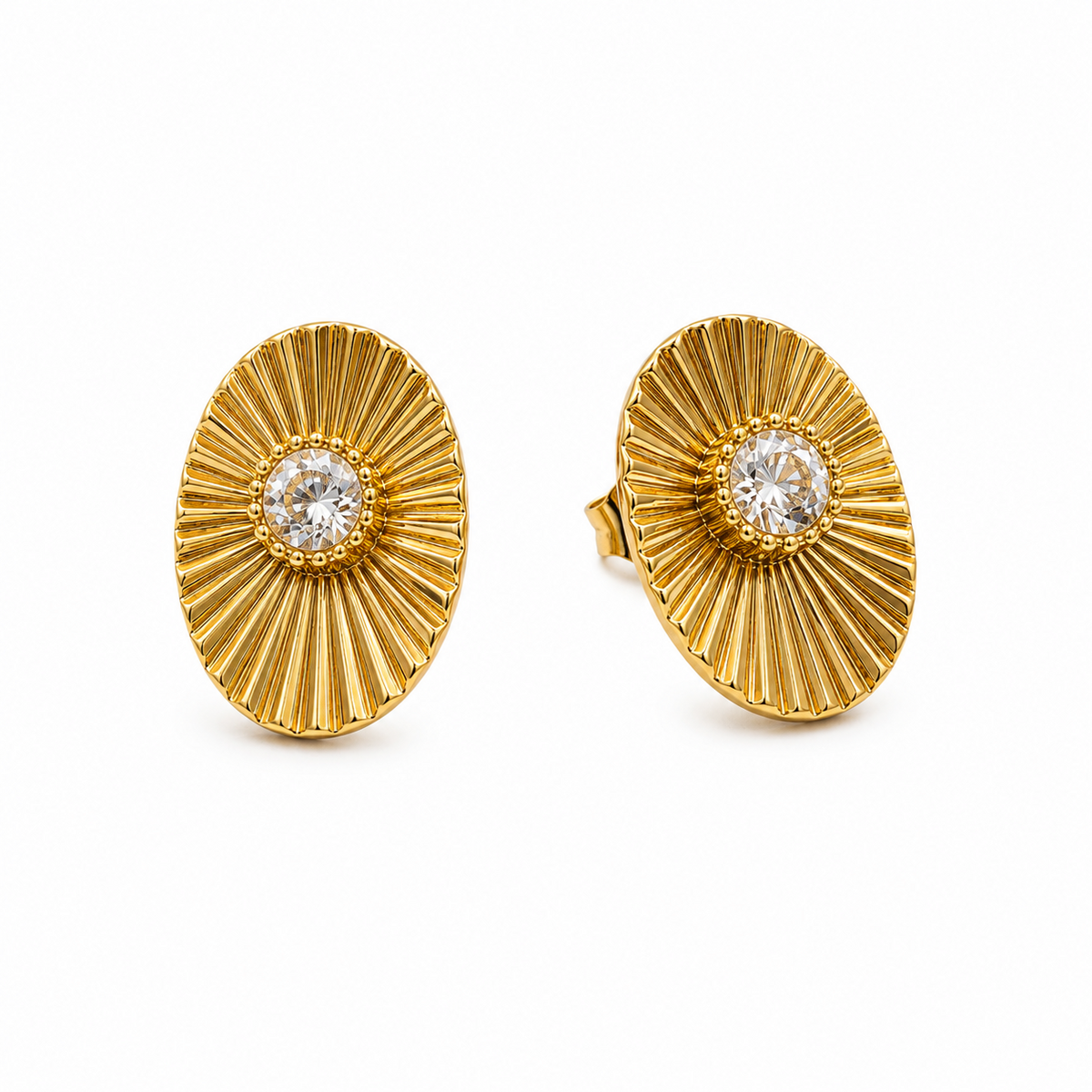 PRISA Radiant Sunburst Stud Earrings on white background