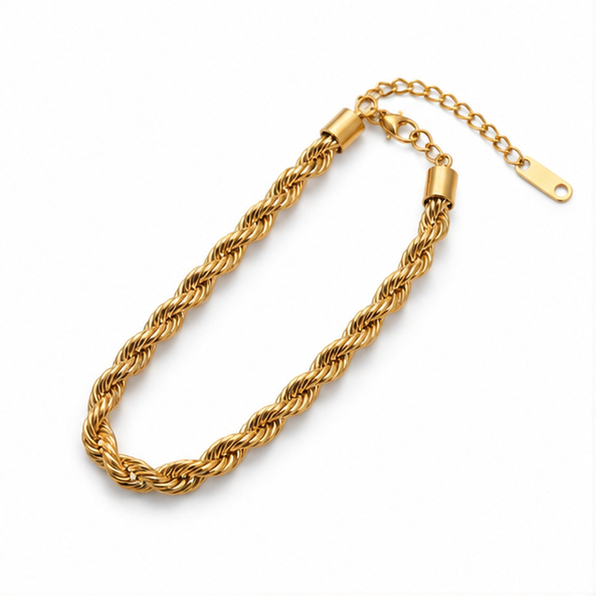 PRISA gold rope twist anti-tarnish stainless steel bracelet on white background
