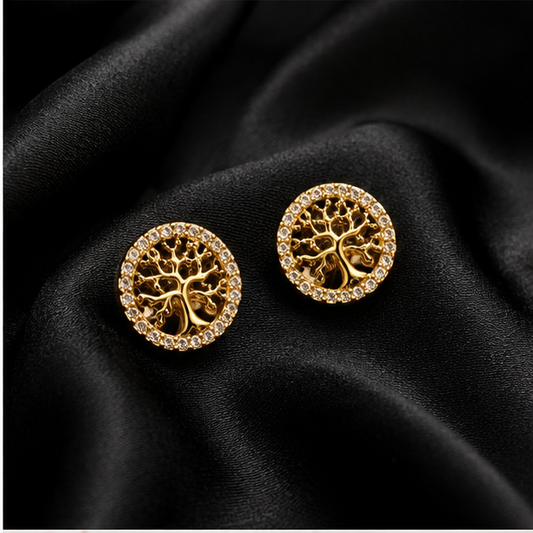 PRISA Tree of Life Stud Earrings on black satin
