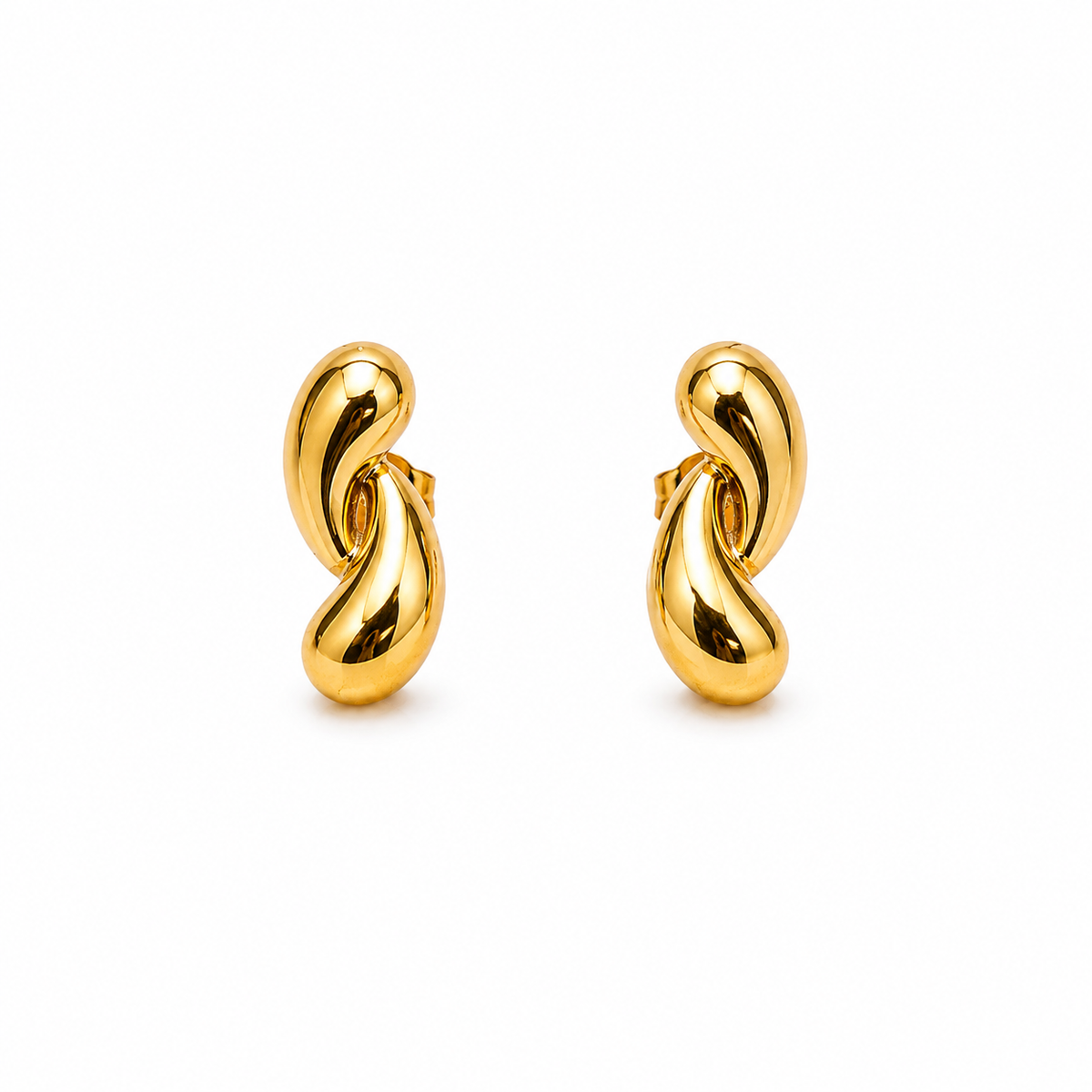 PRISA Gold Twisted Knot Stud Earrings on white background