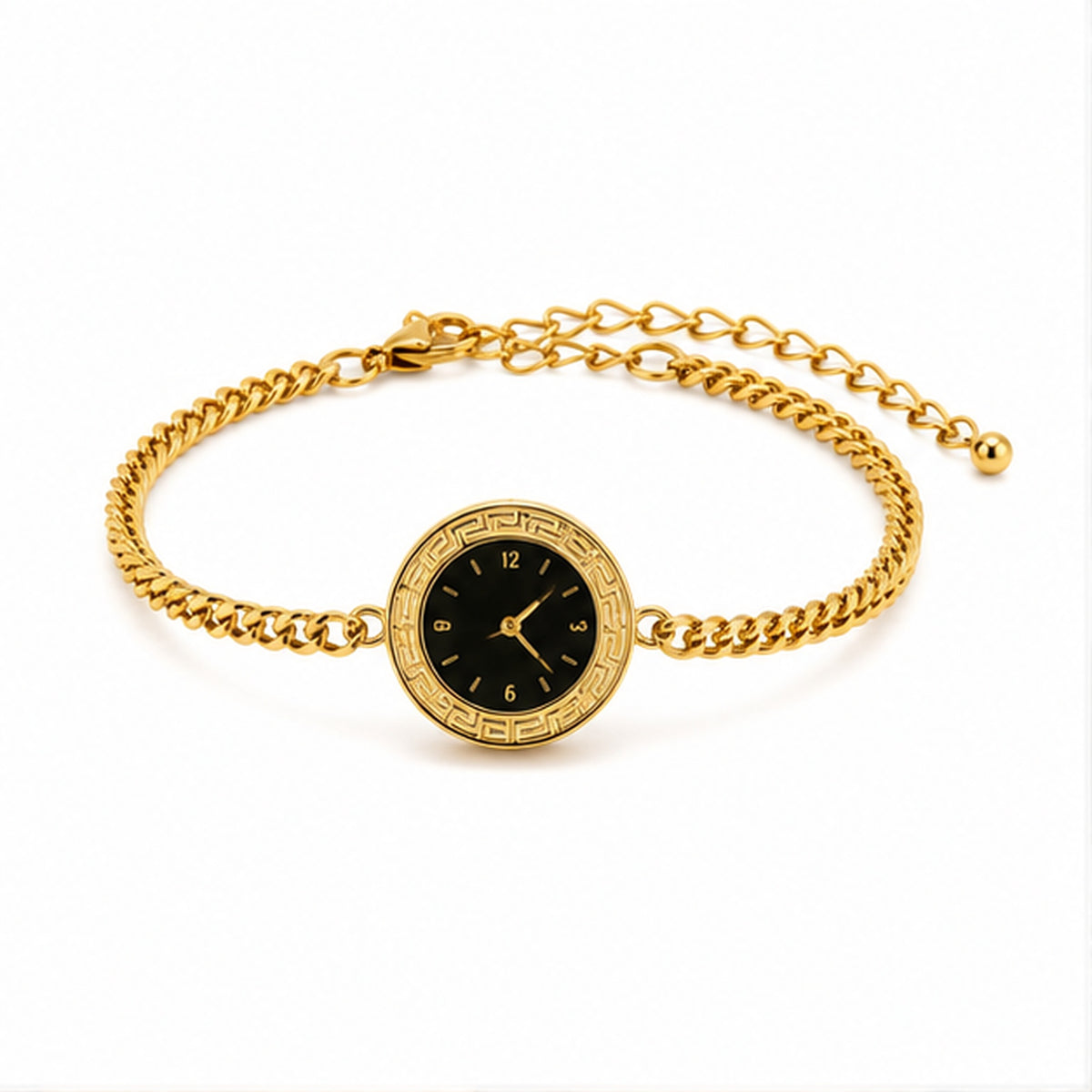 Gold watch-style bracelet on plain white background